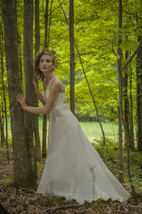 Ethereal wedding dress by Tara Lynn Bridal made of hemp, organic silk and wispy beaded flowers.