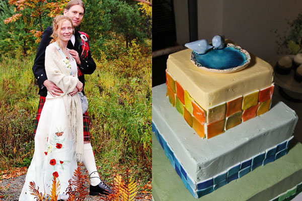 eco wedding Tara Lynn Hemp Silk wedding dress wearable art wedding cake