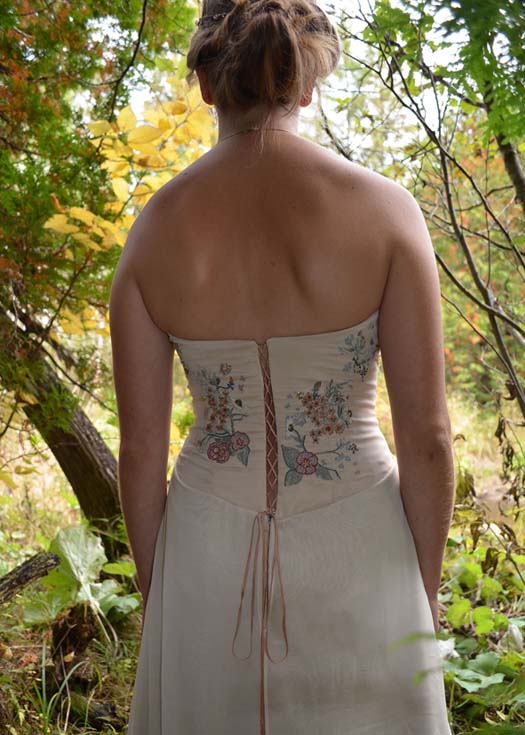 lace up embroidered woodland wedding dress