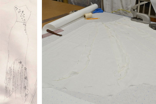 Custom wedding dress sketch and pattern